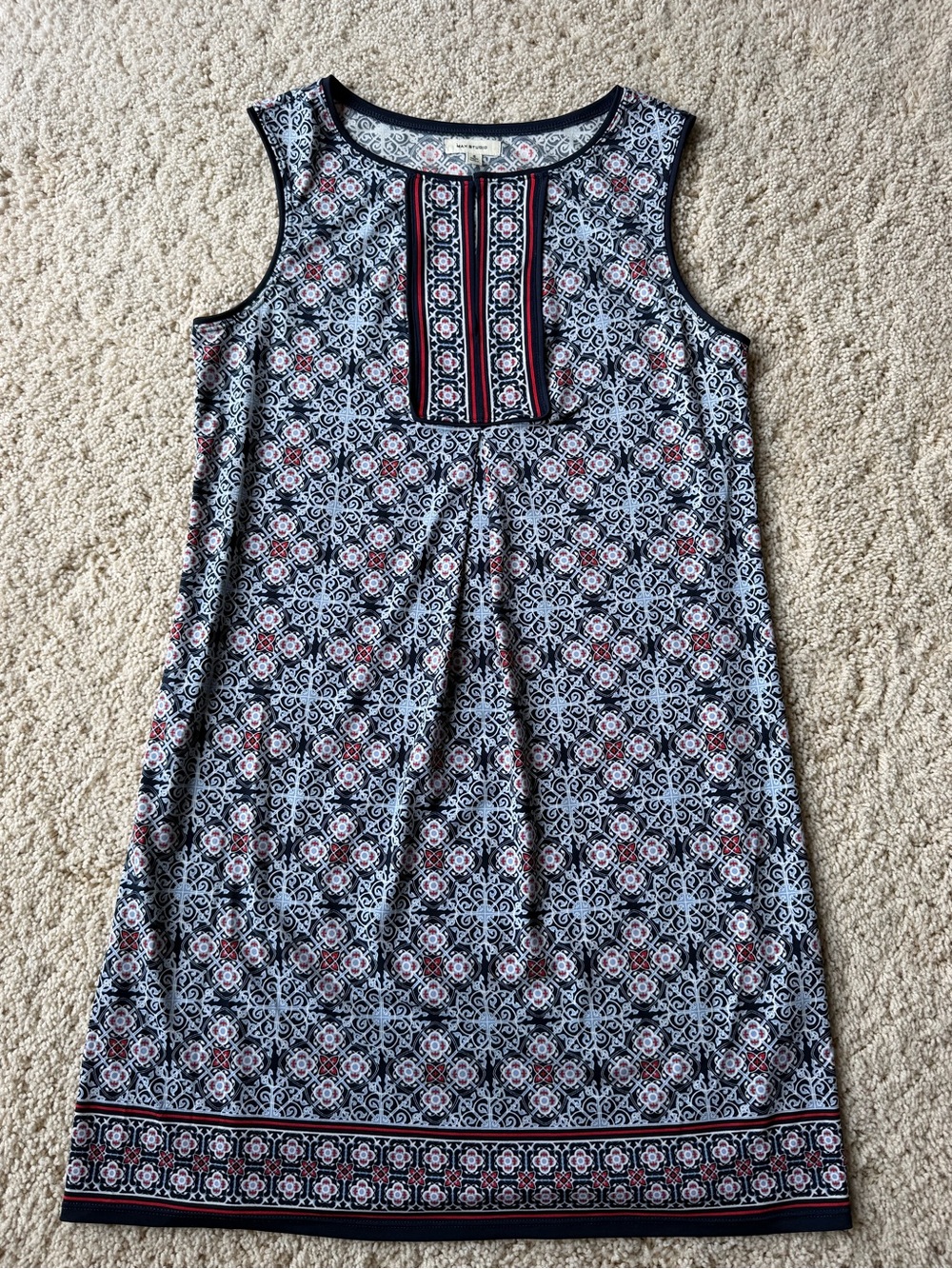 Max Studio Navy, White and Pink Sleeveless Printed Shift Dress